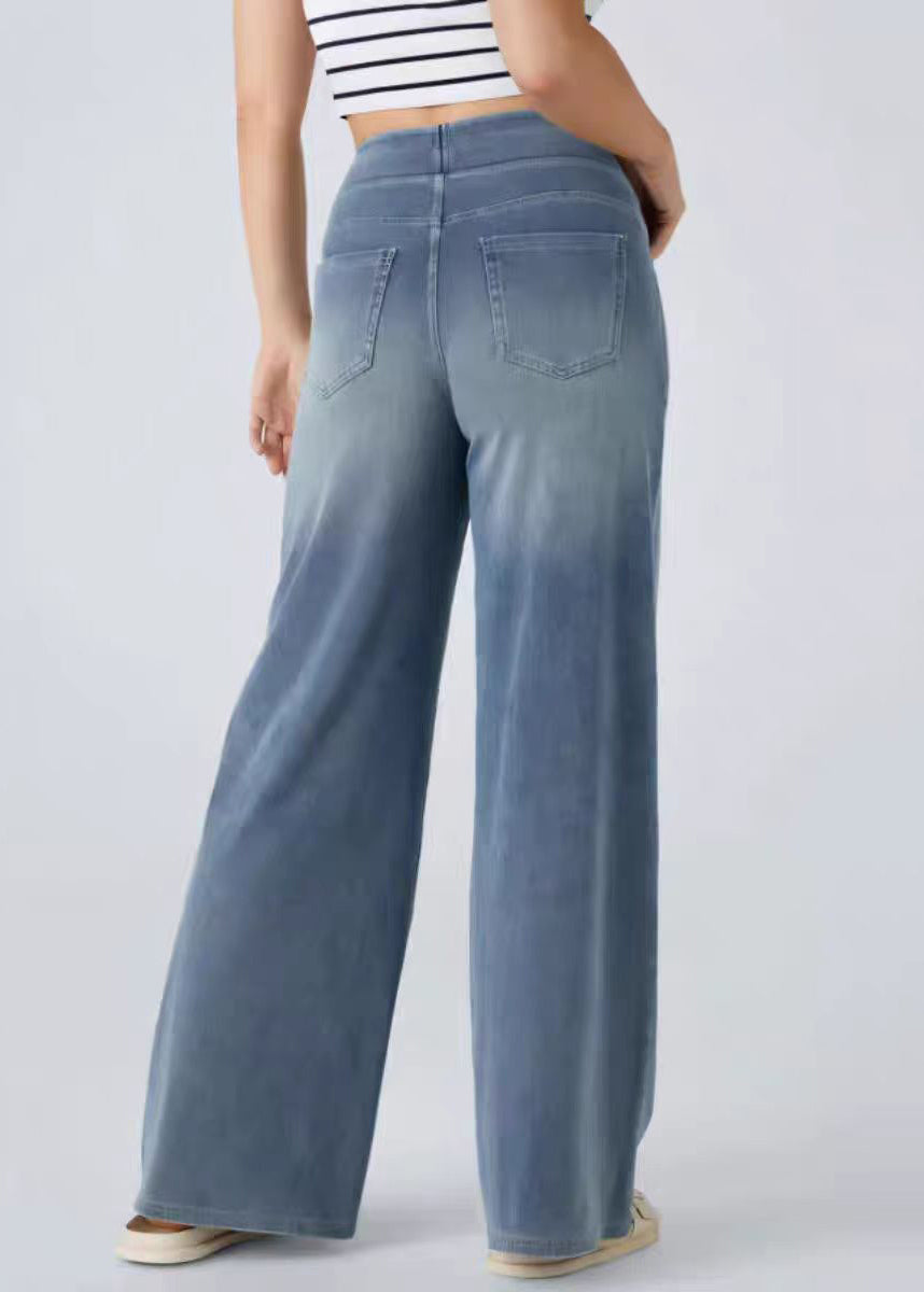 Pantalon large bleu clair élastique à jambes avec poches en denim vintage