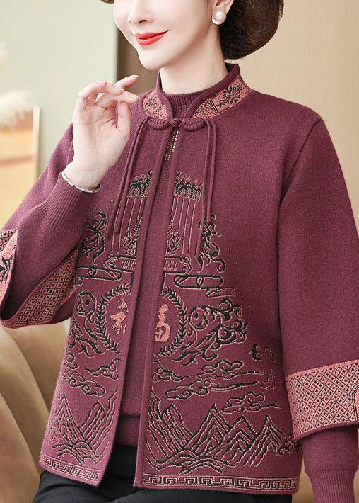 Ensemble deux pièces vintage rouge à col montant et pompons en tricot, printemps TQ009