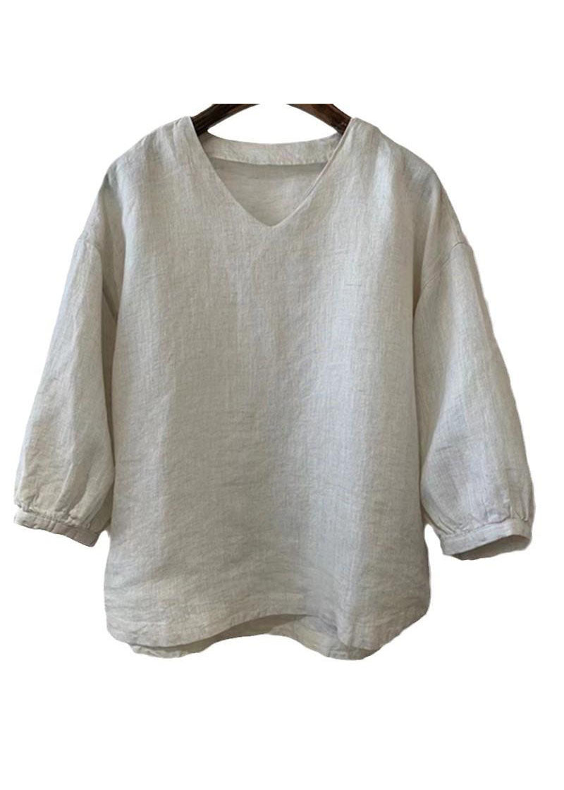 Linen Sleeve Oversized Tops Vintage White Bracelet Shirt
