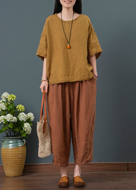 Two Linen Summer Pieces Vintage Yellow Oversized Set