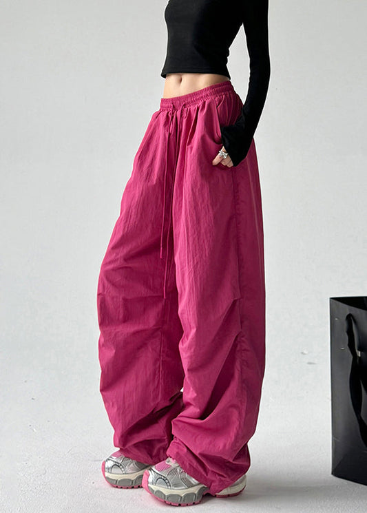Pantalon droit en polaire chaud uni avec poches rouges et ceinture nouée Vogue, printemps TA063