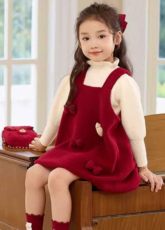Robe longue à bretelles spaghetti en velours de soie rouge Vogue pour enfant, col bateau, printemps TG004