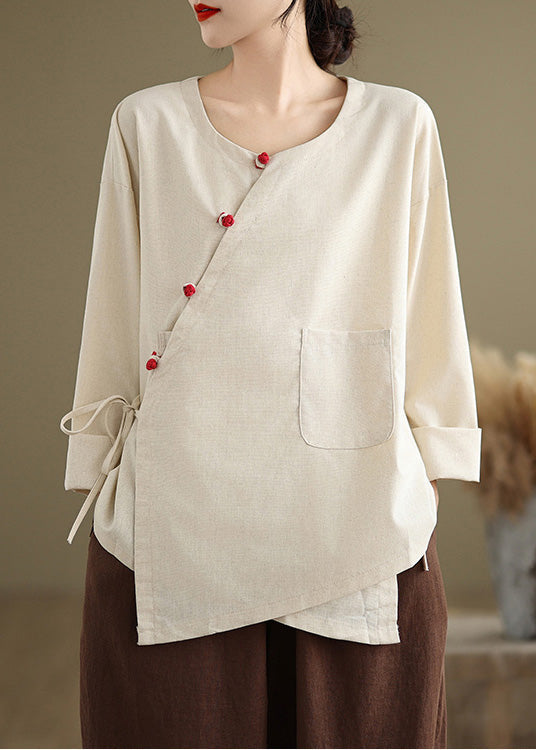 Weißes Leinenhemd Top Oversize Schnürung Frühling TJ022