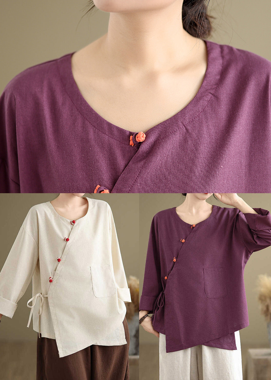 Weißes Leinenhemd Top Oversize Schnürung Frühling TJ022