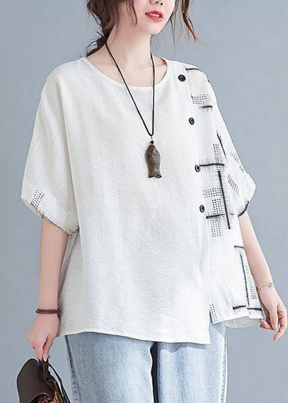 Top White Loose Sleeve Short O-Neck