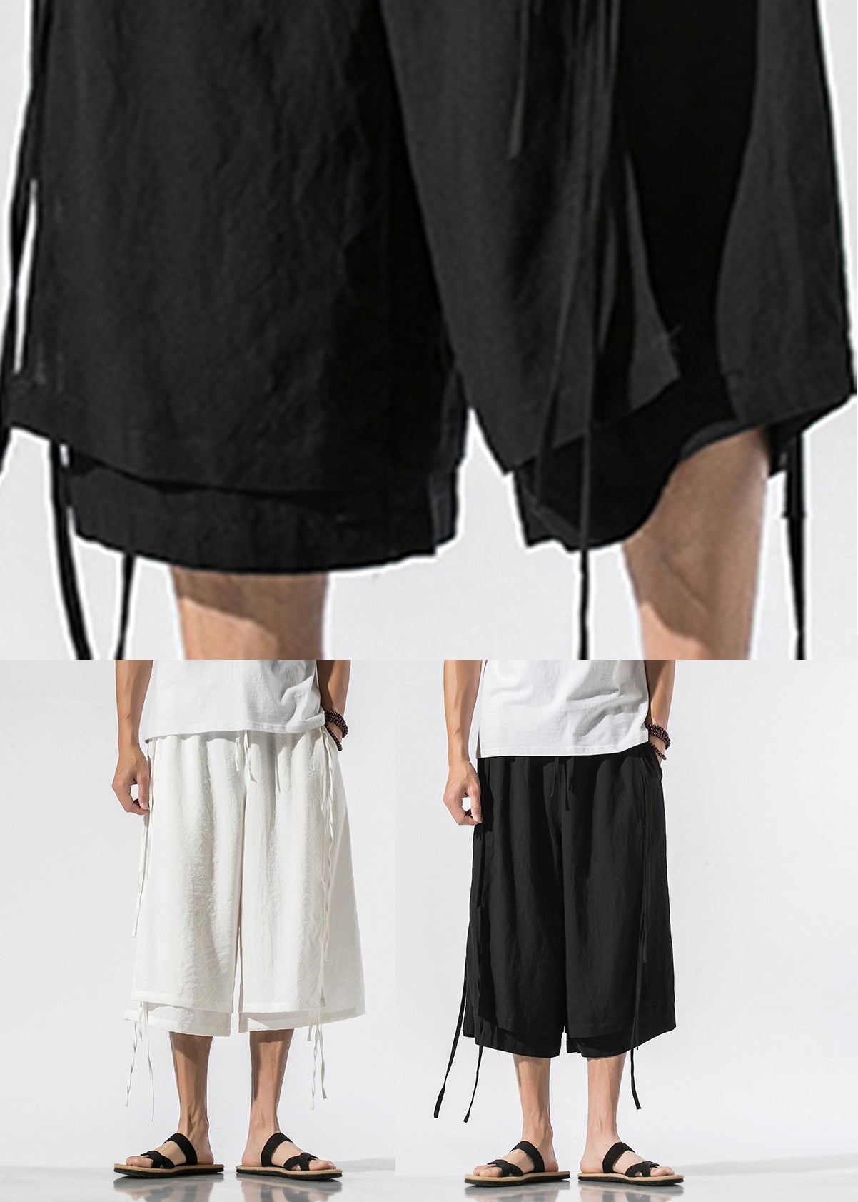Pantalon court d'été pour homme avec poches blanches et taille élastique YT022