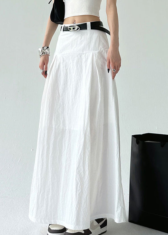 High Zippered Waist Summer White Cotton Solid Skirt