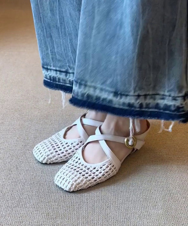 Slide Splicing Sheepskin Sandals Wedge Elegant White