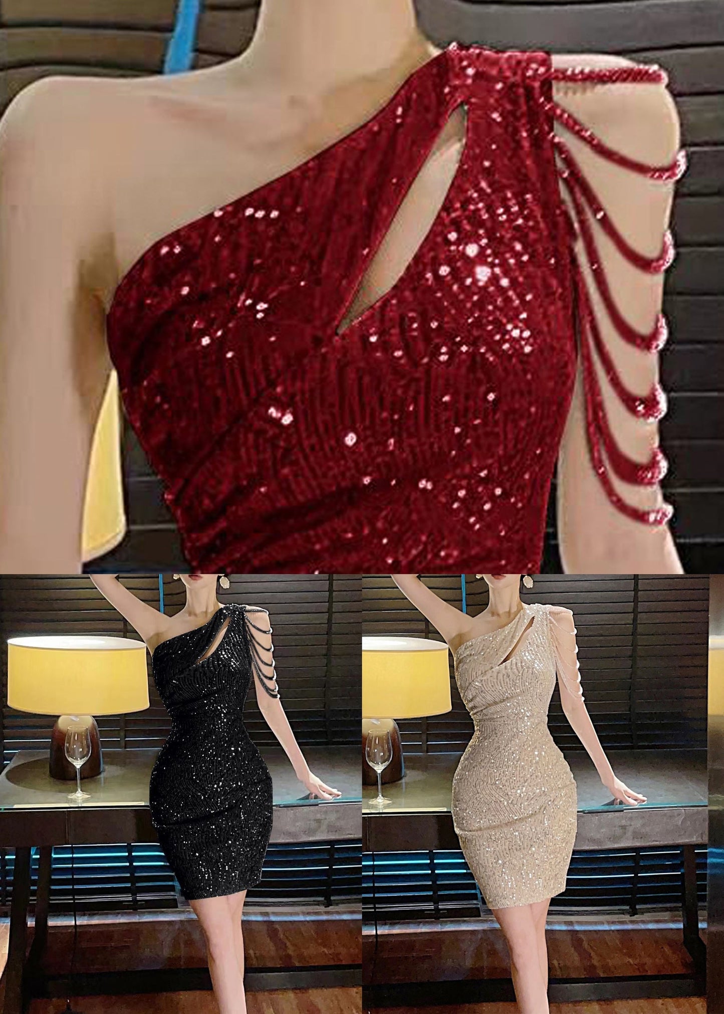 Red Asymmetrical Zippered Sleeveless Wine Dress Mini