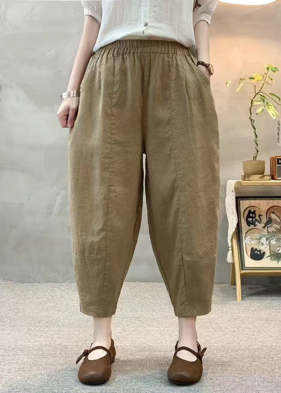 Pantalon en lin pour femme, style militaire surdimensionné, sarouel vert d'été
