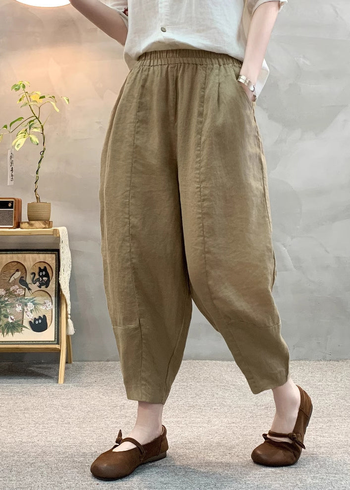 Pantalon en lin pour femme, style militaire surdimensionné, sarouel vert d'été
