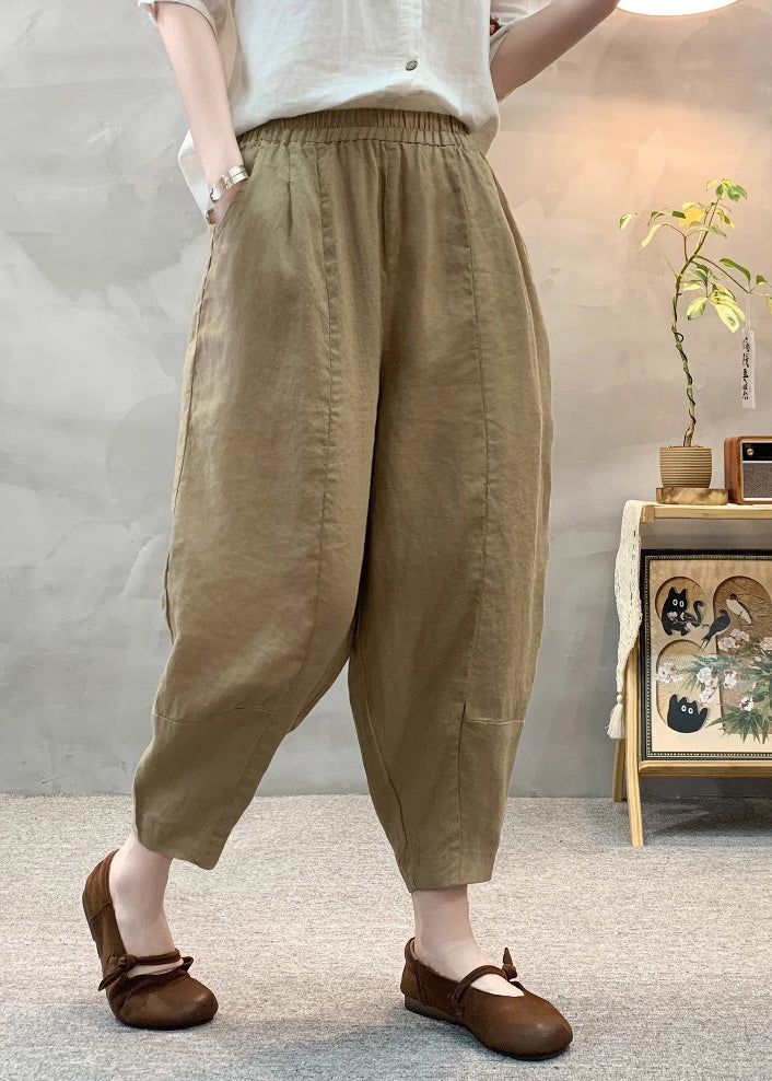 Pantalon en lin pour femme, style militaire surdimensionné, sarouel vert d'été