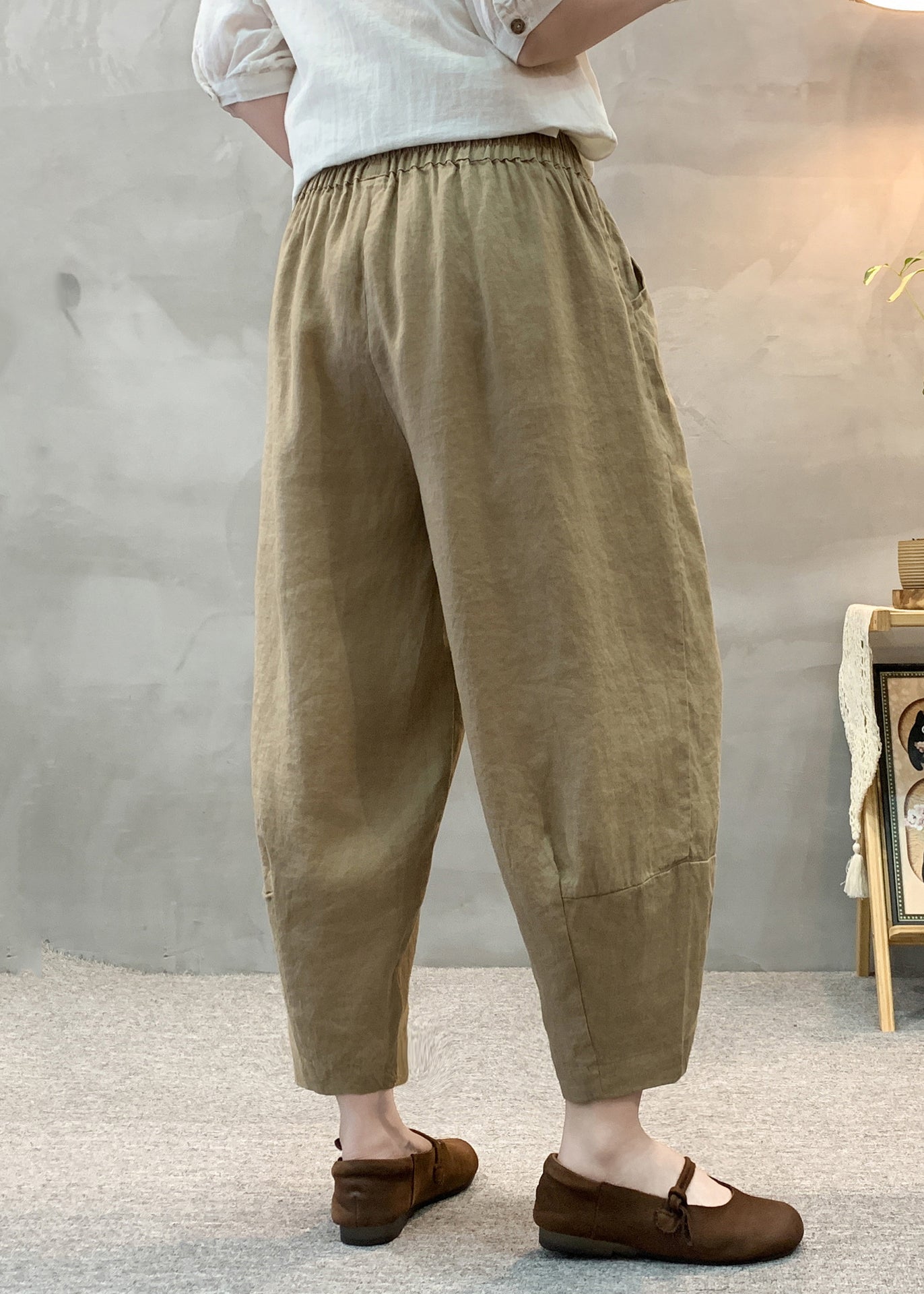 Pantalon en lin pour femme, style militaire surdimensionné, sarouel vert d'été