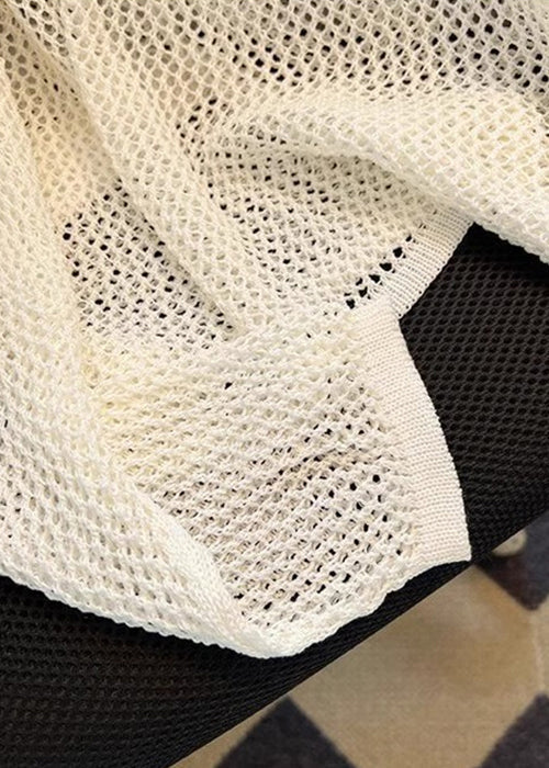 Hauts beiges unis d'été pour femmes en tricot ajouré