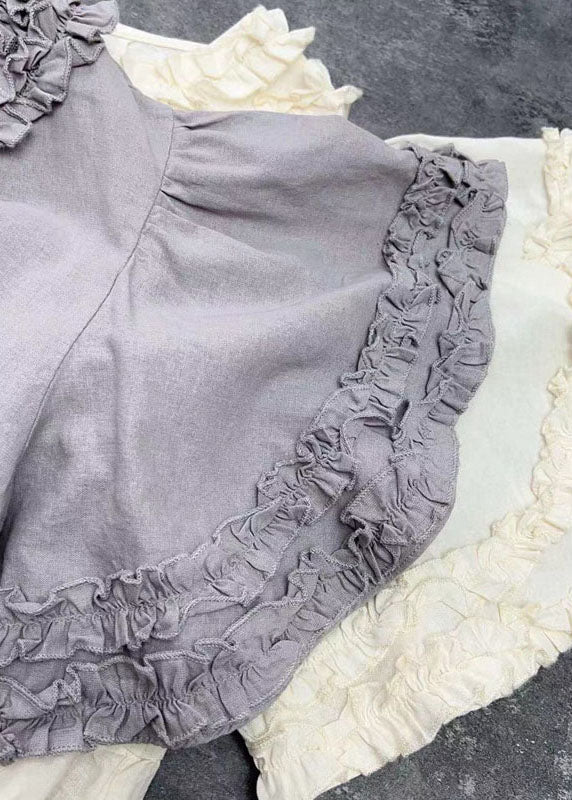 Frauen Beige Rüschen Patchwork Baumwolle Lange Kleider Sommer FF008