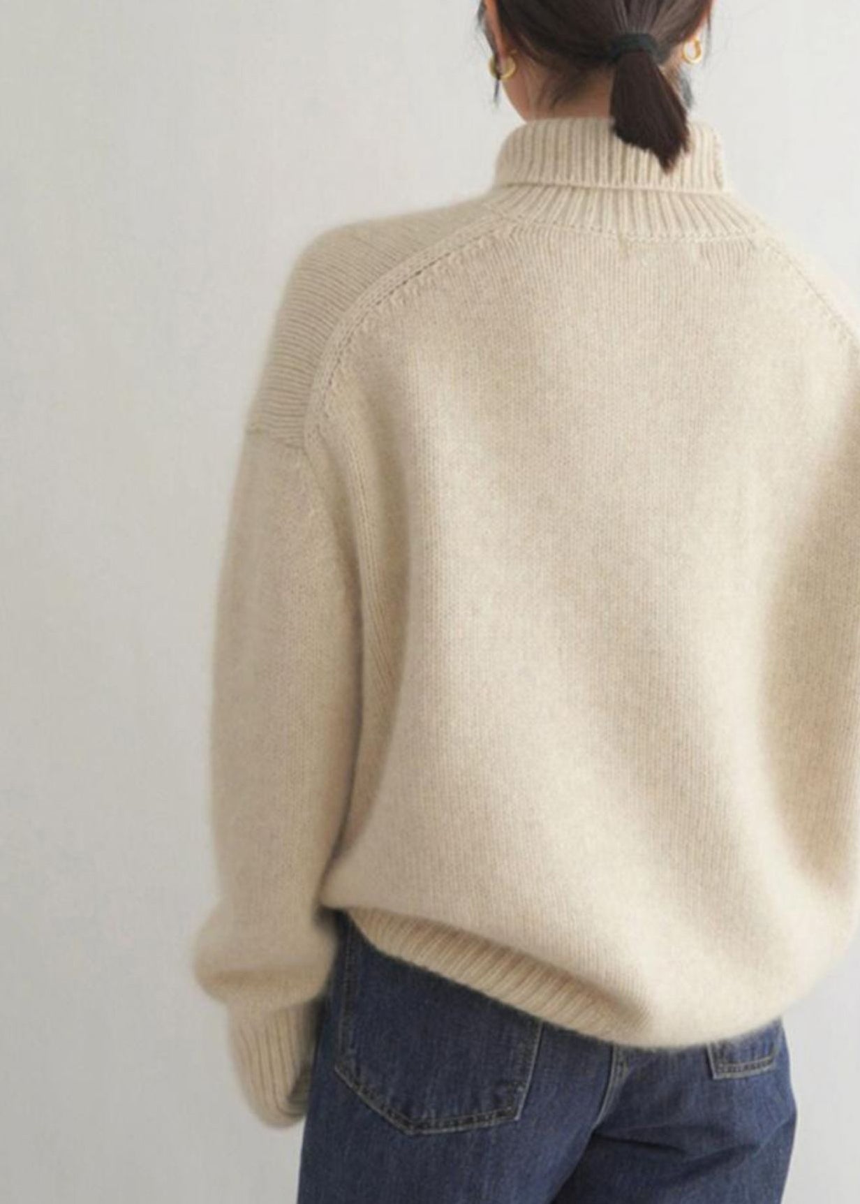 Pull beige à col roulé pour femme, tricot uni, hiver TF032