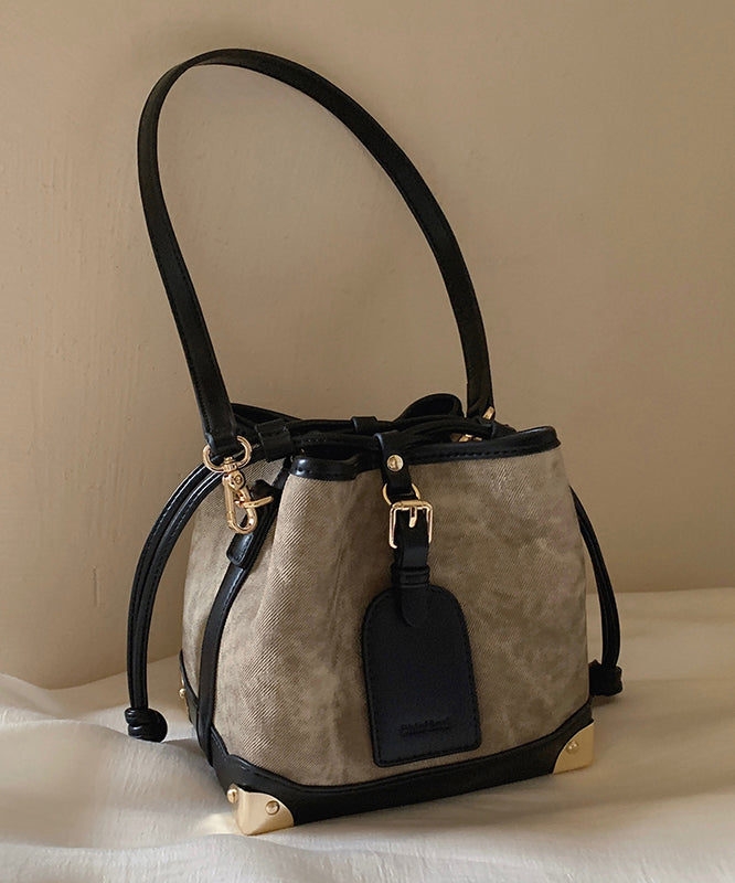 Black Bucket Leather Faux Women Drawstring Bag