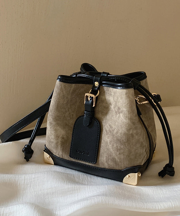 Black Bucket Leather Faux Women Drawstring Bag