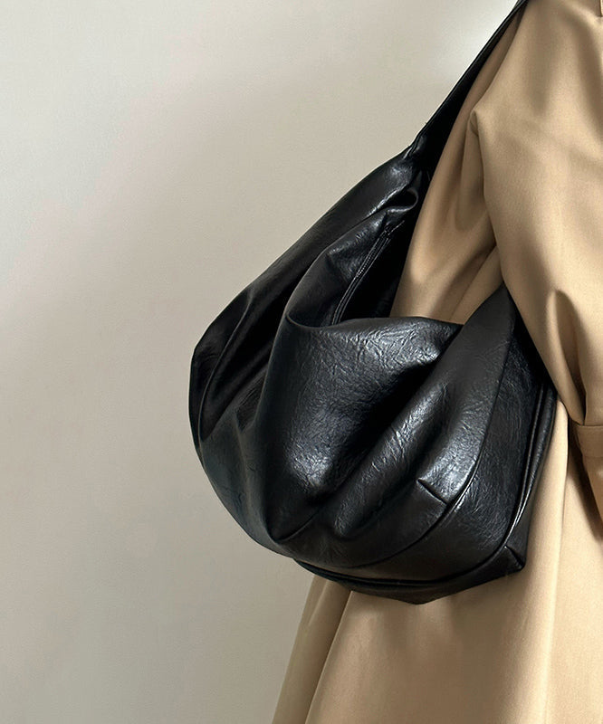 Women Black Large Capacity Faux Leather Satchel Handbag WI036