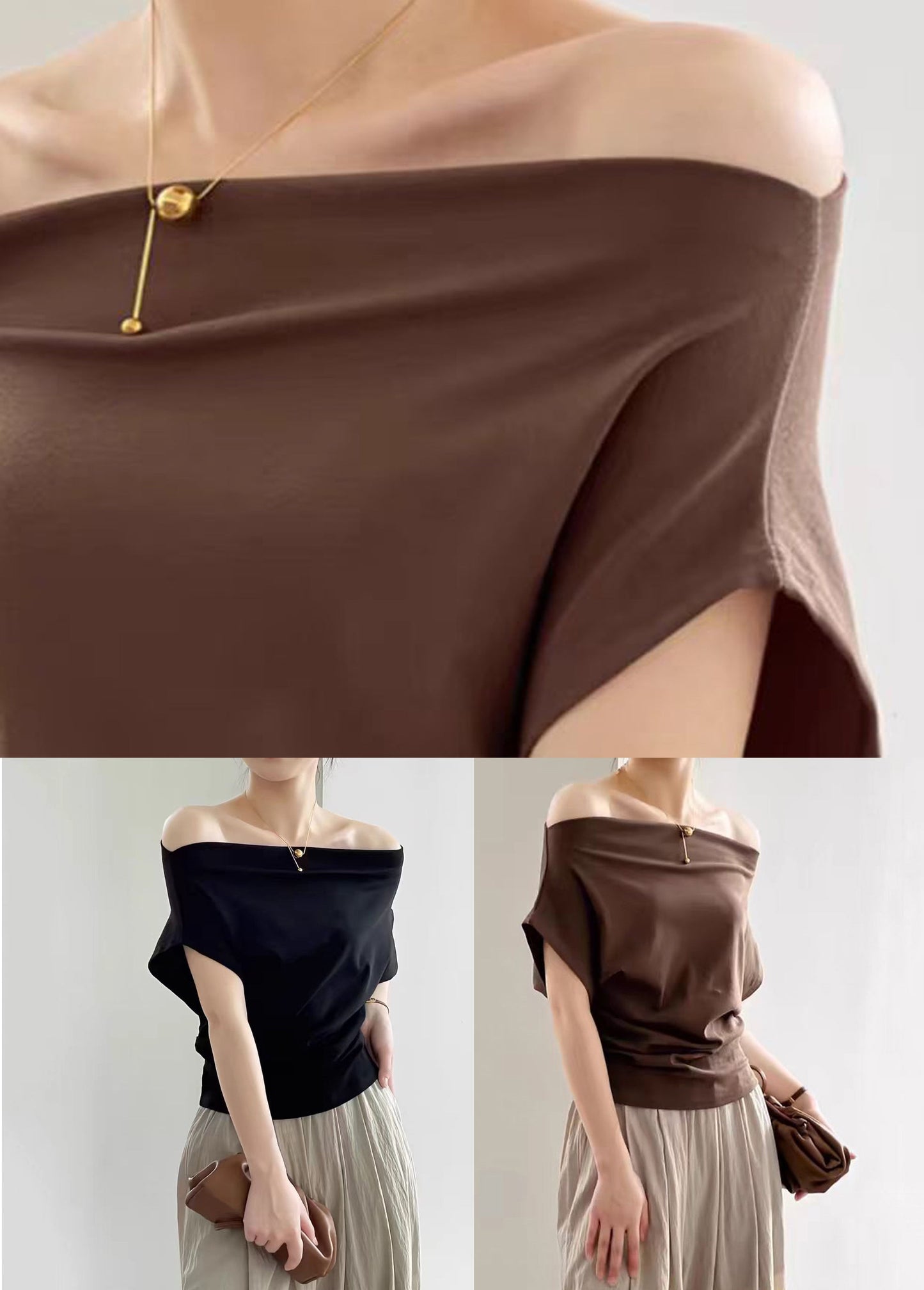 Summer Neck T Women Black Cotton Solid Shirt Slash