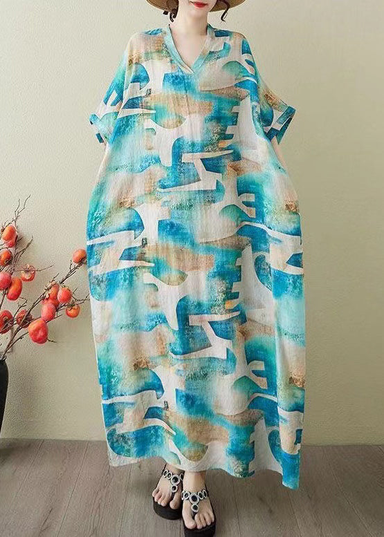 Print Sommerkleid Blau Oversized Party Damen Baumwolle