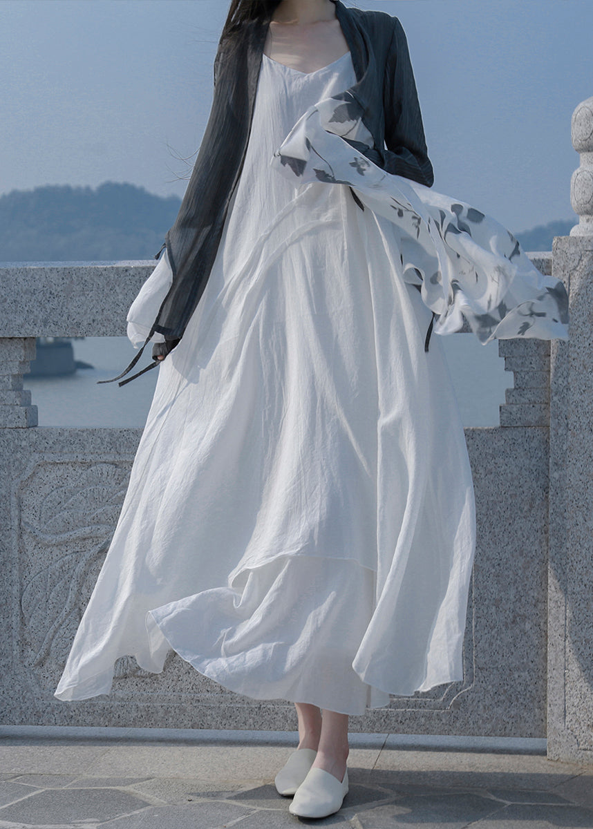 Robe d'été bleue à bretelles spaghetti en coton patchwork pour femme RU022