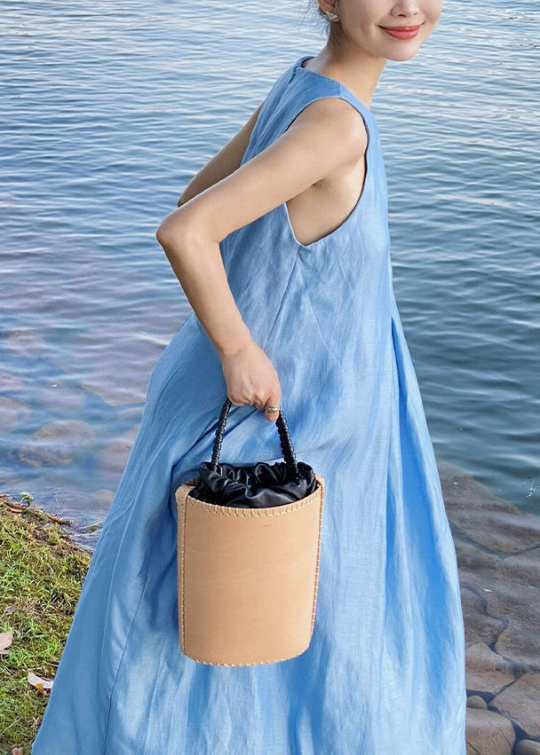 Blaues Maxikleid aus ärmelloser Baumwolle mit Reißverschluss für Damen XX084