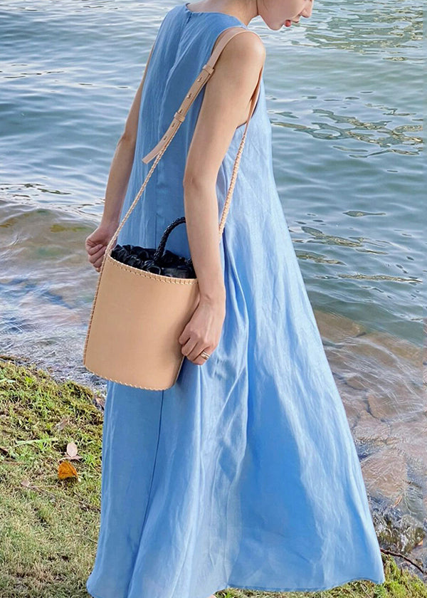 Blaues Maxikleid aus ärmelloser Baumwolle mit Reißverschluss für Damen XX084