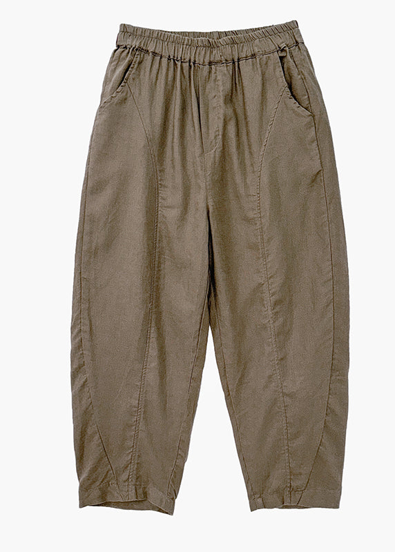 Damen Camel Pockets Elastische Taille Baumwollhose Herbst QO051
