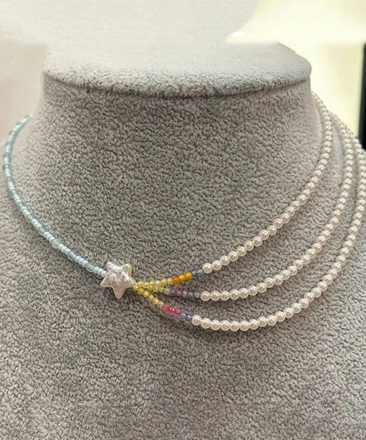 Collier de perles superposées pour femme, perles, étoiles, blocs de couleurs, gradué