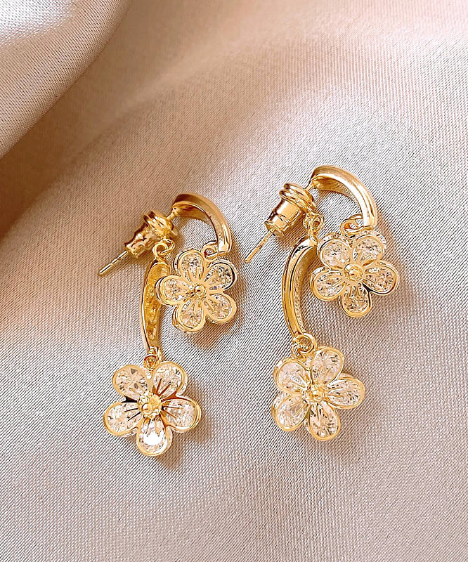 Damen Ohrringe mit Blumenmotiv, Kupferlegierung, Gold RB009