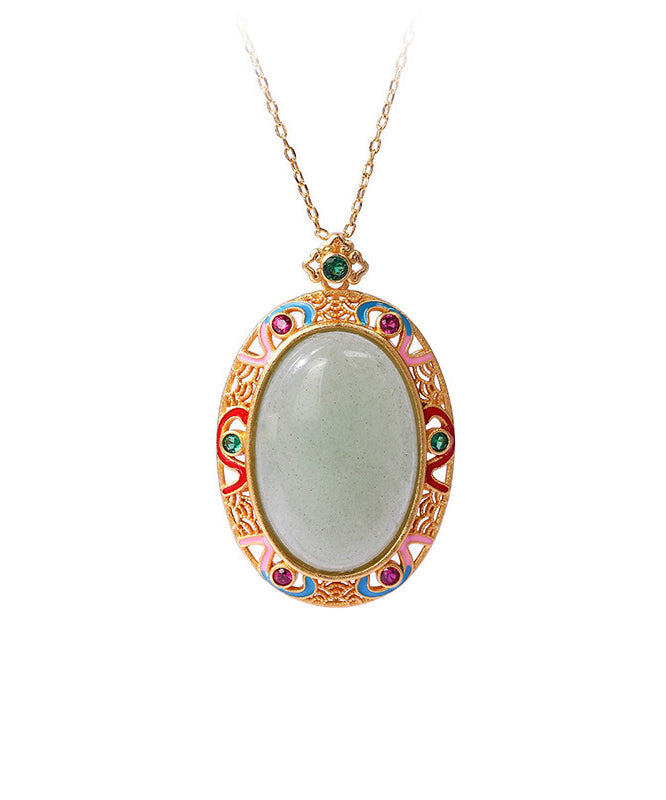Collier pendentif nuages de bon augure en émail de jade sur cuivre doré pour femme KX1058