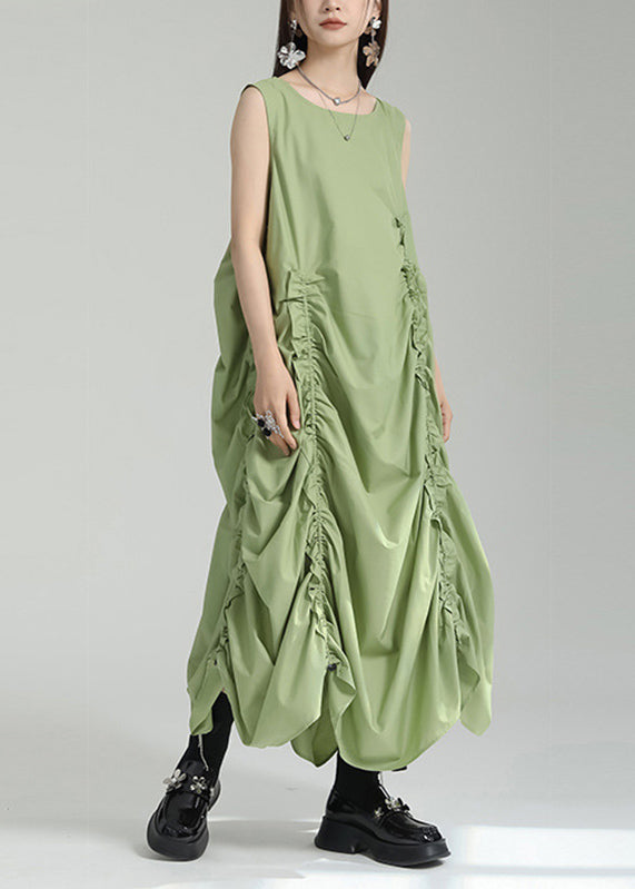Kleid Grass Damen Grün Maxi Ärmellos O-Ausschnitt