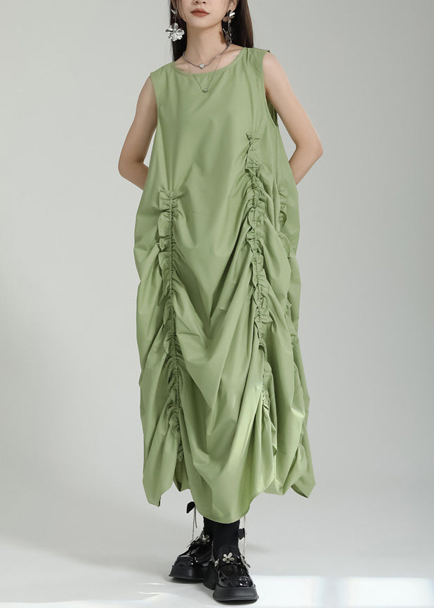 Kleid Grass Damen Grün Maxi Ärmellos O-Ausschnitt