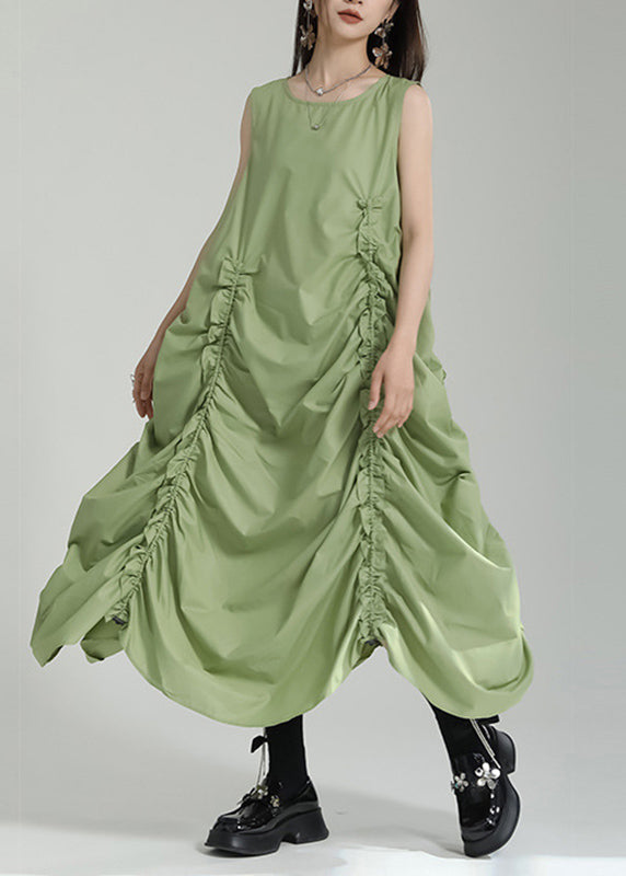 Kleid Grass Damen Grün Maxi Ärmellos O-Ausschnitt