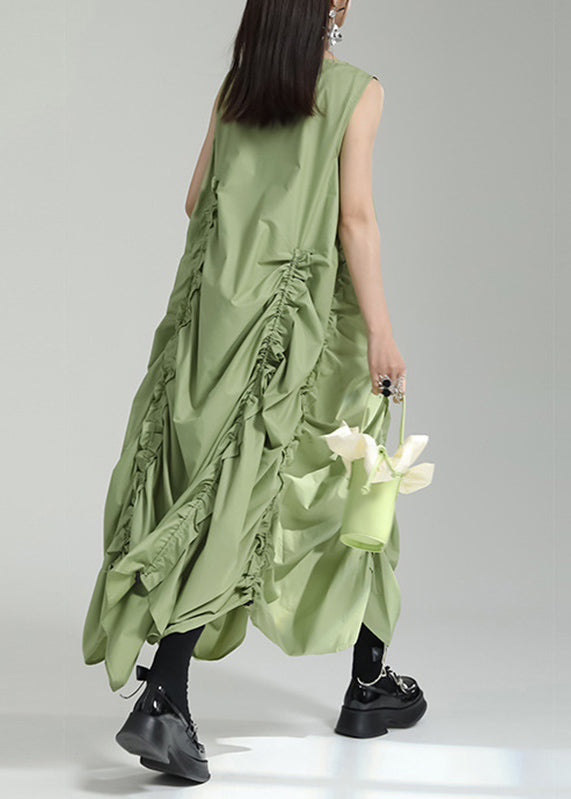 Kleid Grass Damen Grün Maxi Ärmellos O-Ausschnitt