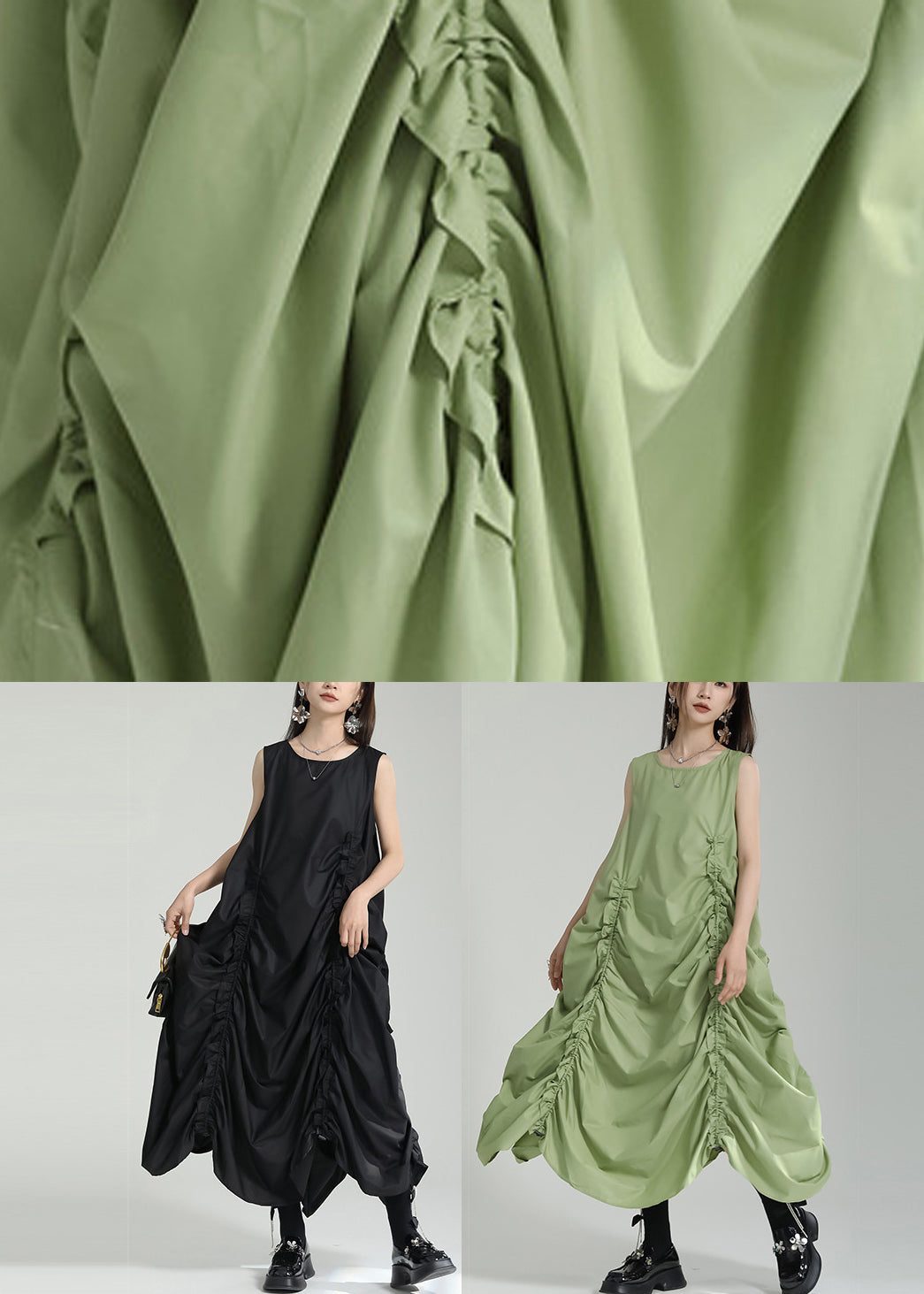 Kleid Grass Damen Grün Maxi Ärmellos O-Ausschnitt