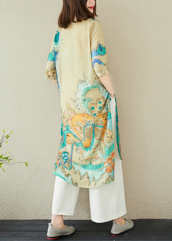 Oversized Print Sommerkleid Leinen Grün Damen