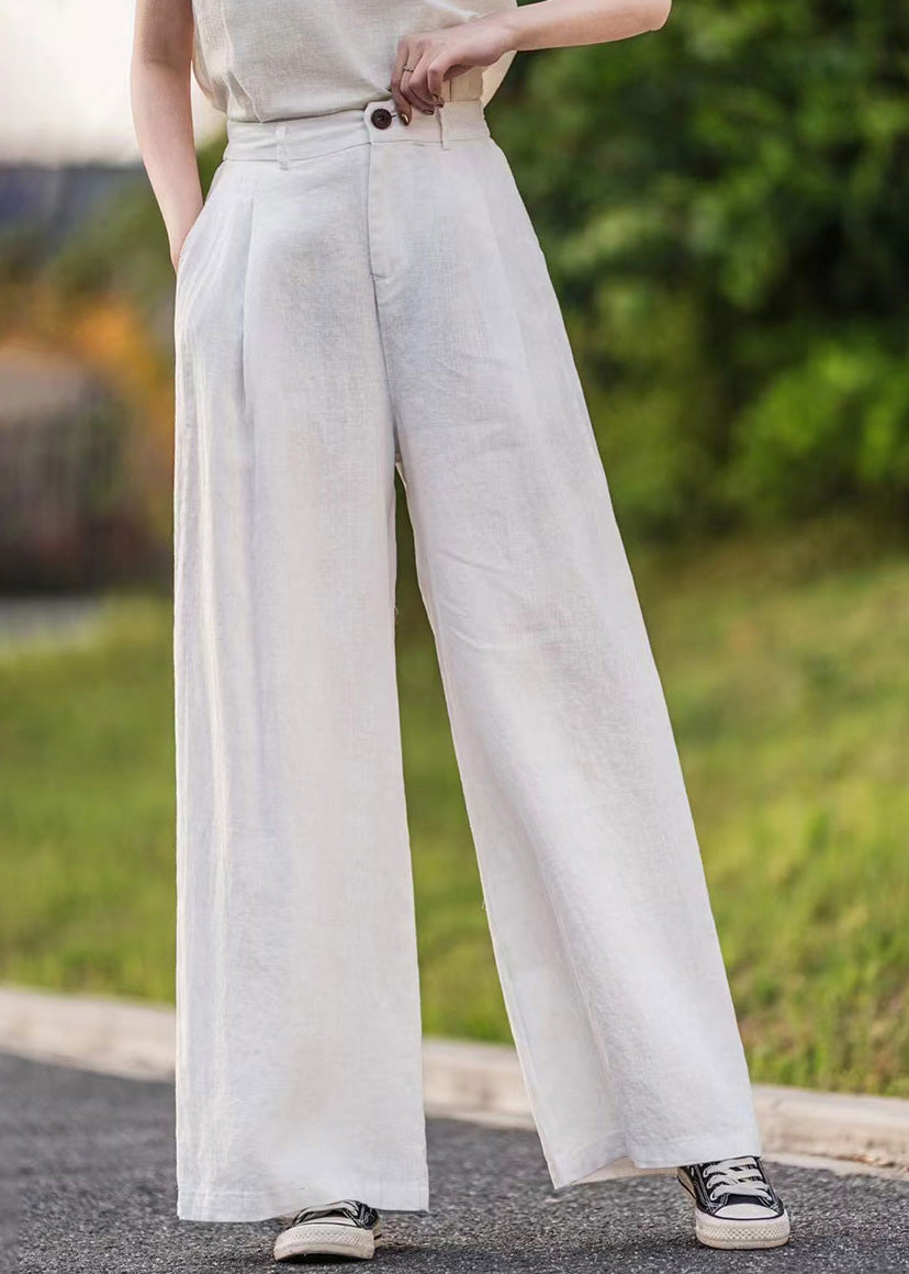 Pantalon d'été à poches droites pour femme en lin vert