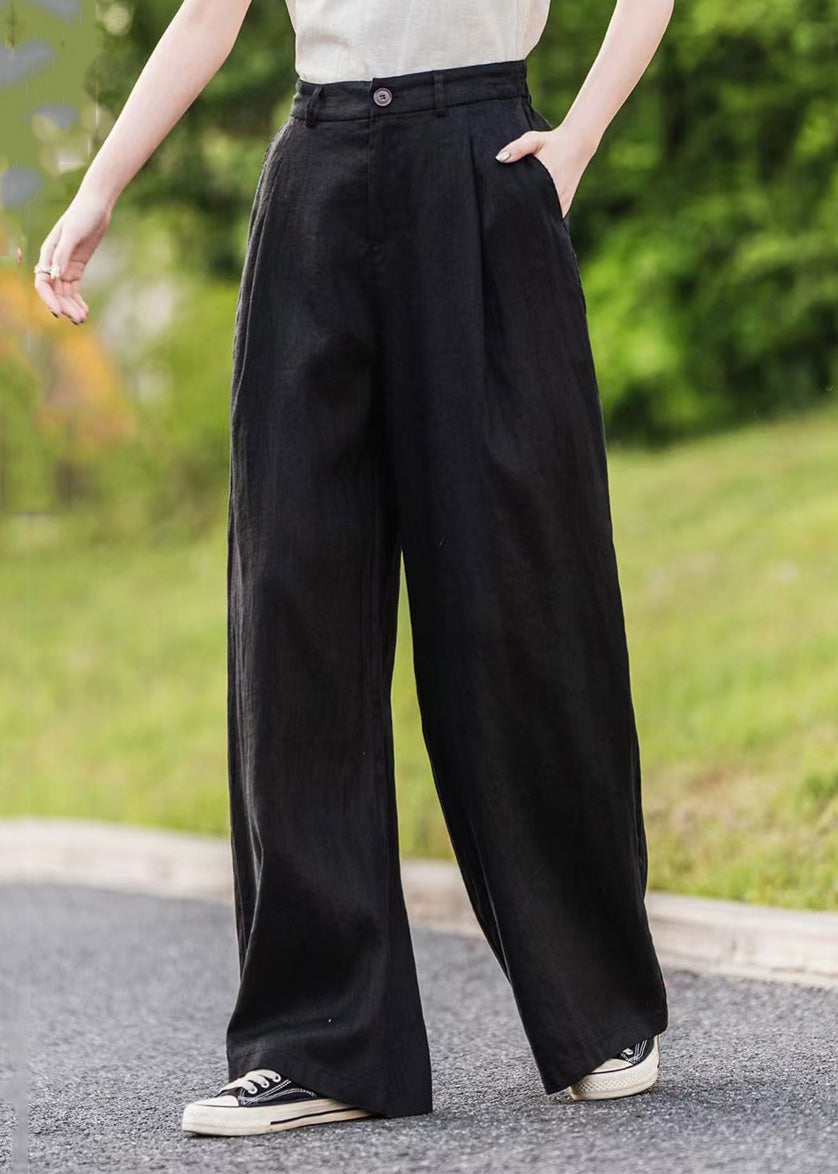 Pantalon d'été à poches droites pour femme en lin vert