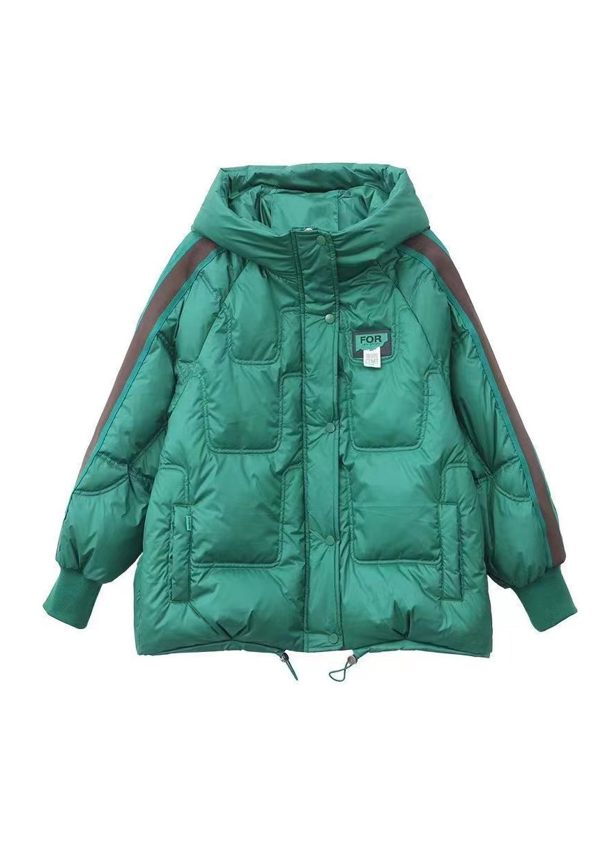 Damen Grüne Kapuzenjacke mit Reißverschlusstaschen und feiner Baumwollefüllung, Winter TD037