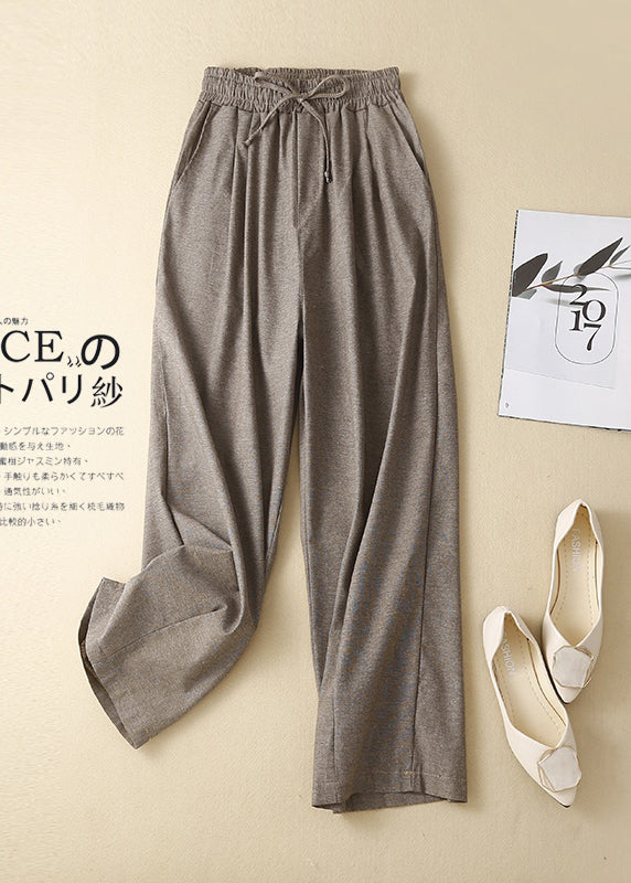 Pantalon kaki en lin pour femme, taille élastique, printemps