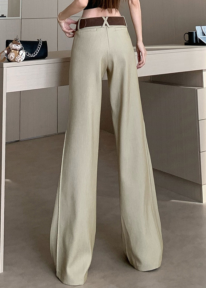 Pantalon de printemps à poches larges et hautes pour femme, kaki, taille patchwork