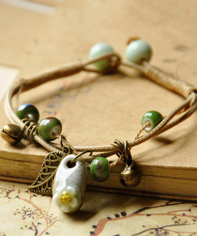 Bracelet à breloques en argent sterling et céramique tissée kaki pour femme TS025