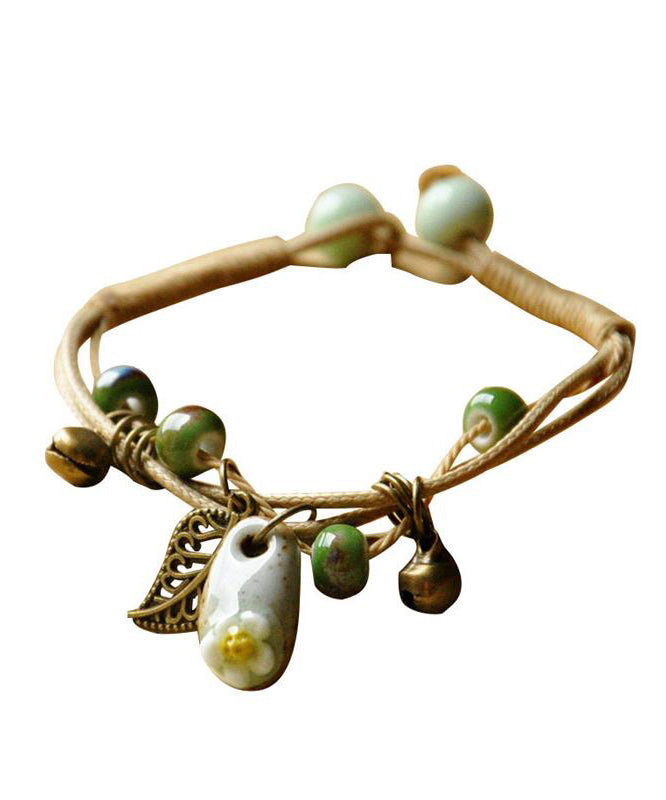 Bracelet à breloques en argent sterling et céramique tissée kaki pour femme TS025