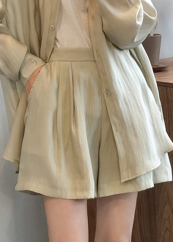 Frauen Hellgrün Lace Up Solide Seide Zwei Stücke Set Frühling