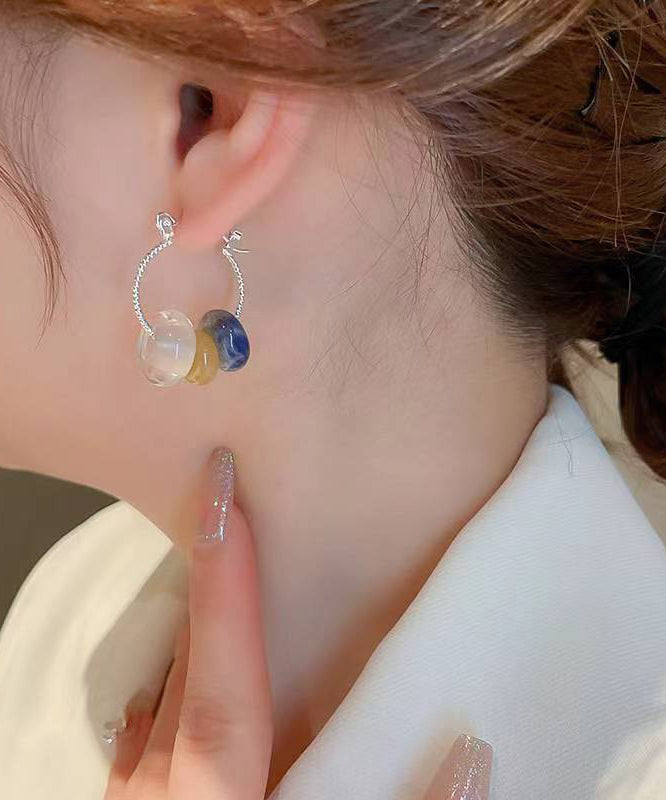 Boucles d'oreilles créoles en verre et pierres précieuses multicolores pour femmes KX1002