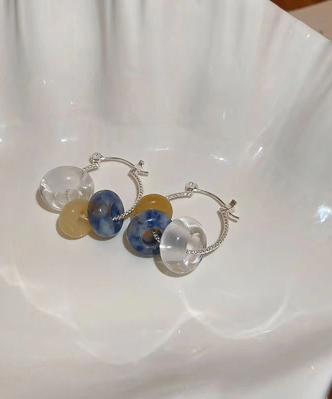 Boucles d'oreilles créoles en verre et pierres précieuses multicolores pour femmes KX1002