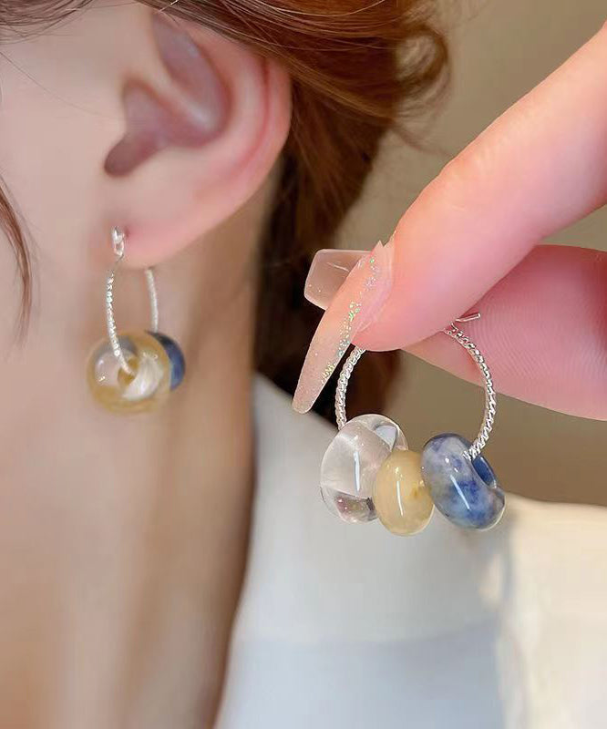 Boucles d'oreilles créoles en verre et pierres précieuses multicolores pour femmes KX1002