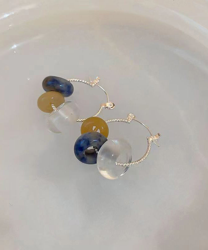 Boucles d'oreilles créoles en verre et pierres précieuses multicolores pour femmes KX1002
